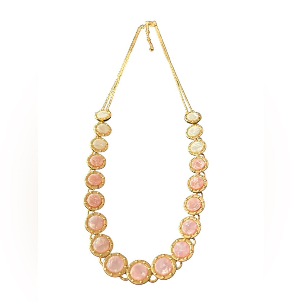 Talbots Marbled Resin Layer Double Necklace Seashell Gold Pink White JB5